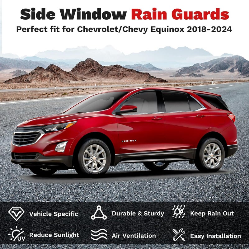 Canvcle Window Visors Rain Guards for 2018-2024 Chevrolet/Chevy Equinox Accessories, Outside-Mount Tape-On Side Window Wind Deflectors Vent Visors Shades Rainproof 4PCS - Image 2
